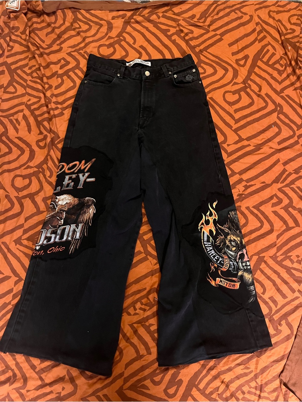Harley-Davidson upcycled jeans. By etrnl love